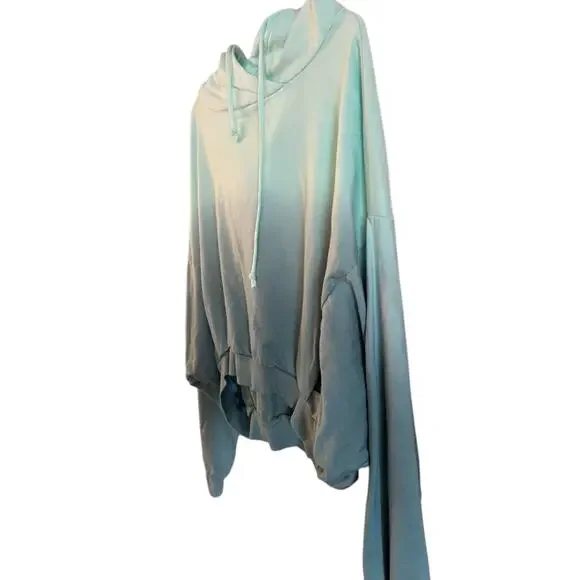 Young Fabulous & Broke Raissa Aqua Dip Hoodie Wm M/L Dolman Snap Long Sleeve - Picture 2 of 6